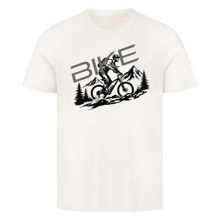 Mountainbike T-Shirt – MTB-Fahrer auf einem Trail, umgeben von Bergen & Wäldern – perfektes Shirt für Outdoor-Biker