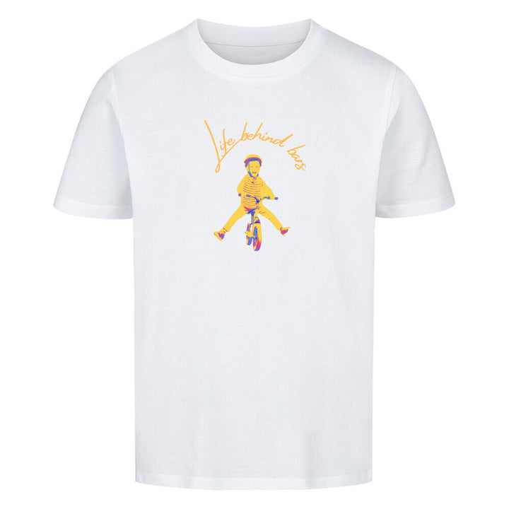 Kinder-T-Shirt Life Behind Bars – Fröhliches Fahrrad-Motiv mit Spruch – 100% Bio-Baumwolle, perfekt für kleine Radfahrer