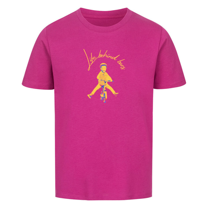 Kinder-T-Shirt Life Behind Bars – Fröhliches Fahrrad-Motiv mit Spruch – 100% Bio-Baumwolle, perfekt für kleine Radfahrer