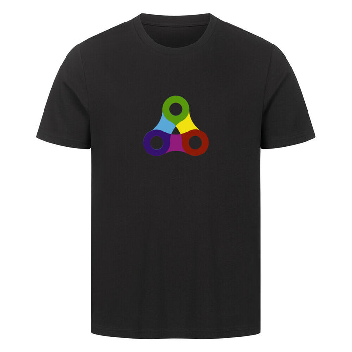 Chain Unity T-Shirt – Buntes Fahrradketten-Design mit drei verbundenen Kettengliedern, ideal für Radfahrer & Technikfans