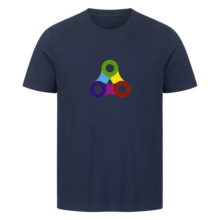 Chain Unity T-Shirt – Buntes Fahrradketten-Design mit drei verbundenen Kettengliedern, ideal für Radfahrer & Technikfans