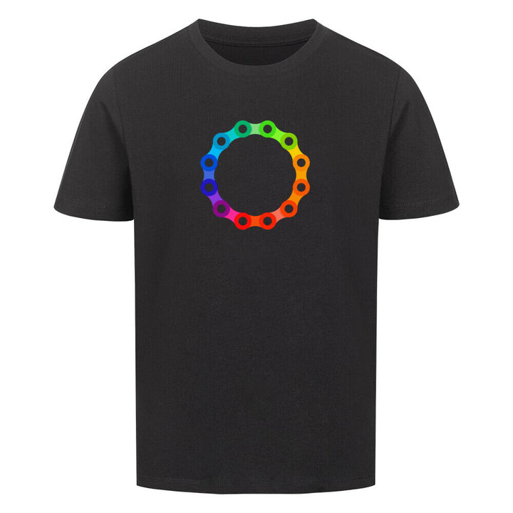 Rainbow Chain Ring Bio-Kinder-Shirt – Nachhaltiges Fahrradshirt mit buntem Kettenring-Design für kleine Radfahrer