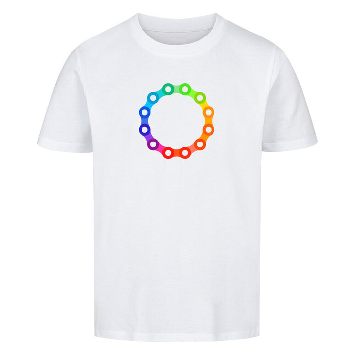 Rainbow Chain Ring Bio-Kinder-Shirt – Nachhaltiges Fahrradshirt mit buntem Kettenring-Design für kleine Radfahrer