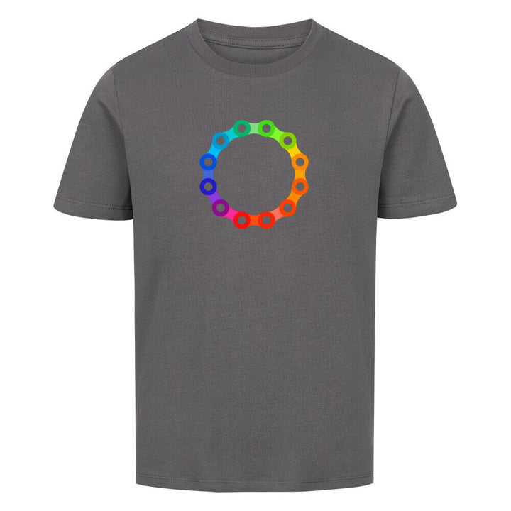 Rainbow Chain Ring Bio-Kinder-Shirt – Nachhaltiges Fahrradshirt mit buntem Kettenring-Design für kleine Radfahrer
