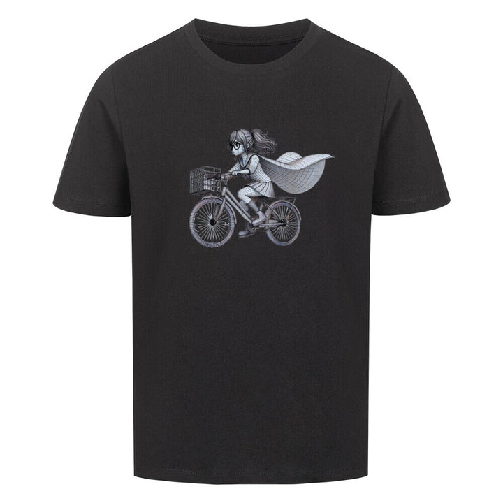 Bio-Kinder-T-Shirt – Fahrradheldin mit Cape, nachhaltige Baumwolle für kleine Radfahrer:innen & Abenteurer:innen