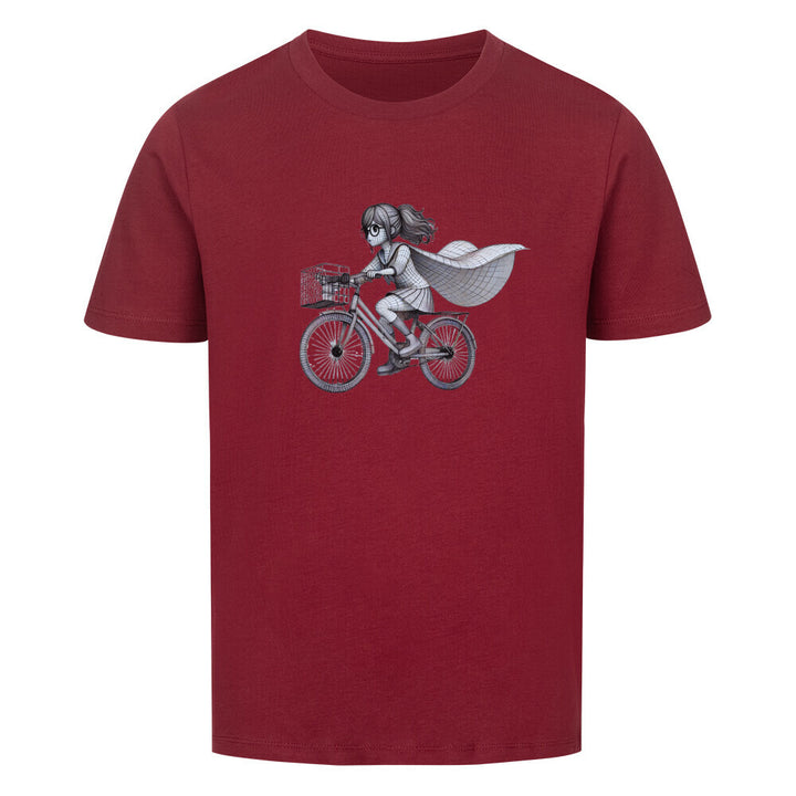 Bio-Kinder-T-Shirt – Fahrradheldin mit Cape, nachhaltige Baumwolle für kleine Radfahrer:innen & Abenteurer:innen