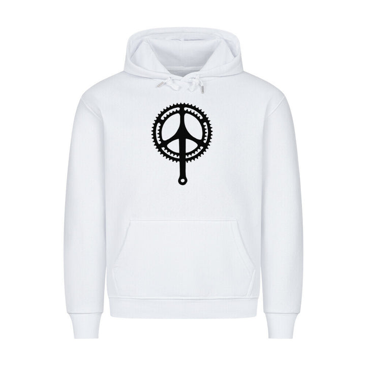 Peace Chainring Hoodie – Fahrrad-Kapuzenpullover mit Zahnkranz-Peace-Zeichen in Weiß