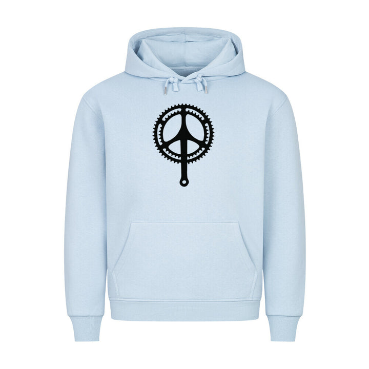 Peace Chainring Hoodie – Fahrrad-Kapuzenpullover mit Zahnkranz-Peace-Zeichen in hellblau