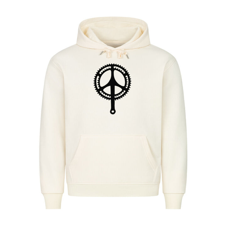 Peace Chainring Hoodie – Fahrrad-Kapuzenpullover mit Zahnkranz-Peace-Zeichen in beige