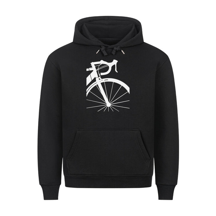 Minimalistischer Rennrad Hoodie – Vorderrad & Lenker Silhouette in Schwarz-Weiß