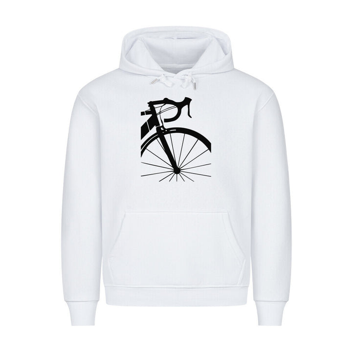 Minimalistischer Rennrad Hoodie – Vorderrad & Lenker Silhouette in Schwarz-Weiß