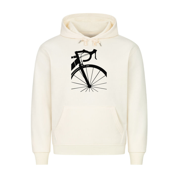 Minimalistischer Rennrad Hoodie – Vorderrad & Lenker Silhouette in beige