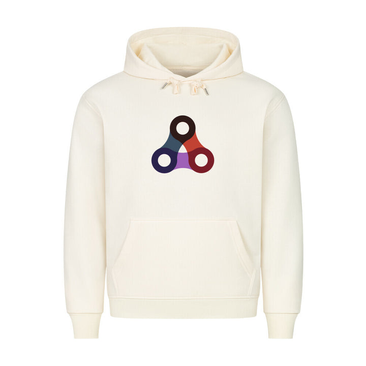 Hoodie mit Fahrradketten-Dreieck in Rot-Grau-Lila – Minimalistisches Bike-Design