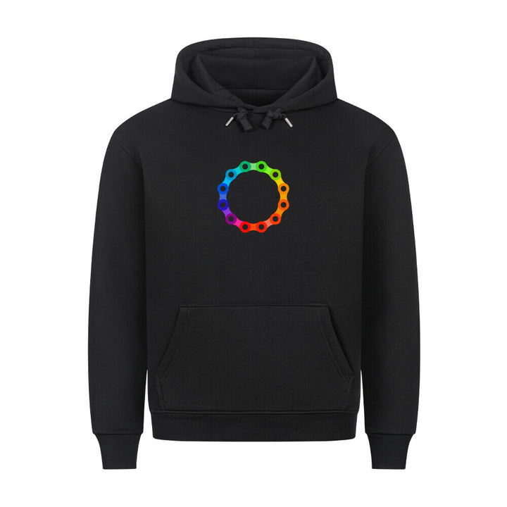 Hoodie mit Fahrradketten-Kreis in Regenbogenfarben – Minimalistisches Bike-Design