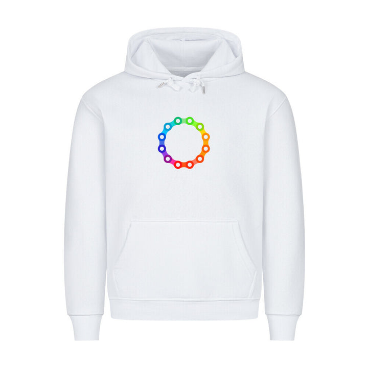 Hoodie mit Fahrradketten-Kreis in Regenbogenfarben – Minimalistisches Bike-Design