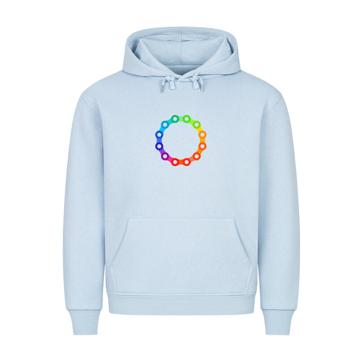 Hoodie mit Fahrradketten-Kreis in Regenbogenfarben – Minimalistisches Bike-Design