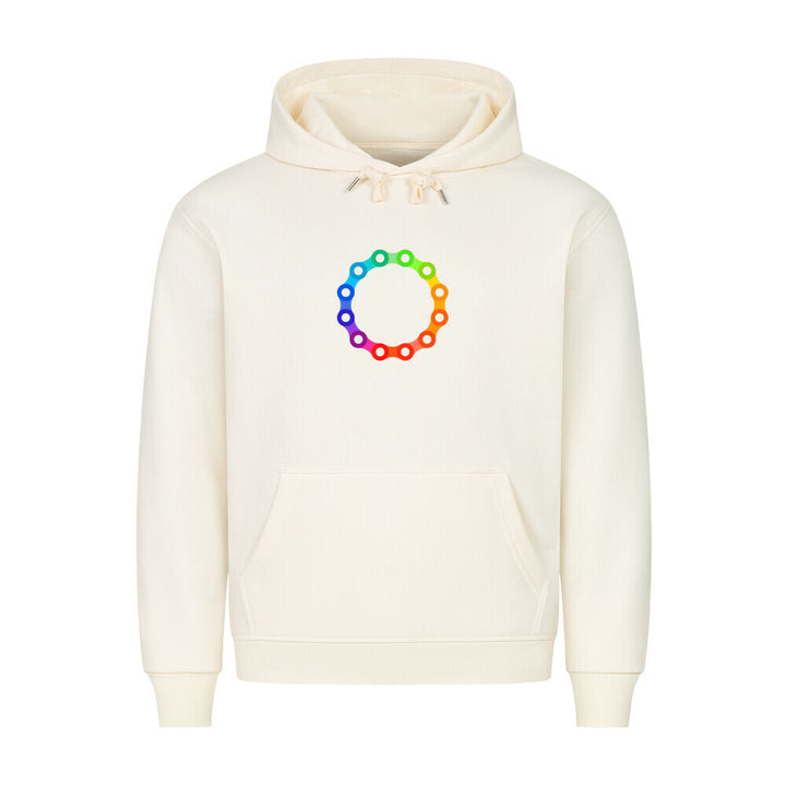 Hoodie mit Fahrradketten-Kreis in Regenbogenfarben – Minimalistisches Bike-Design