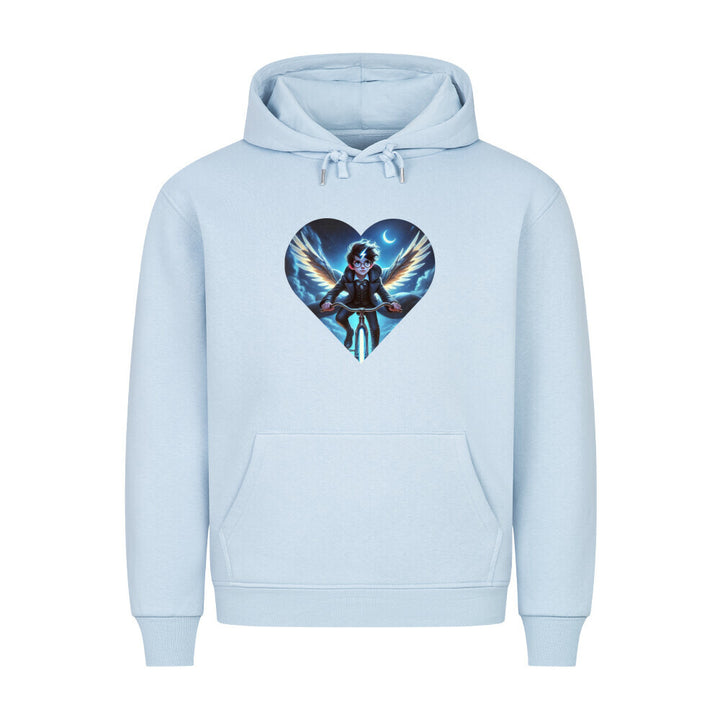 Hoodie mit magischem Fahrrad und Zauberer – Mystisches Design in Herzform