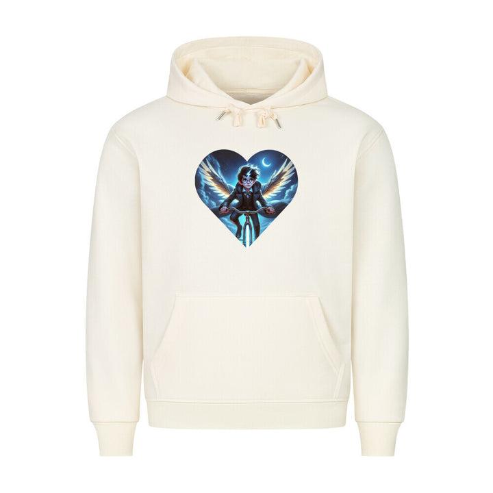 Hoodie mit magischem Fahrrad und Zauberer – Mystisches Design in Herzform
