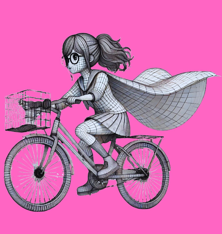 Bio-Kinder-T-Shirt – Fahrradheldin mit Cape, nachhaltige Baumwolle für kleine Radfahrer:innen & Abenteurer:innen