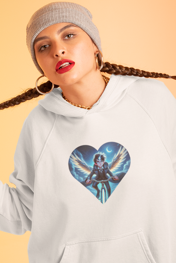 Hoodie „Magic Flight Bike“ – Magisches Fahrrad Herz-Design